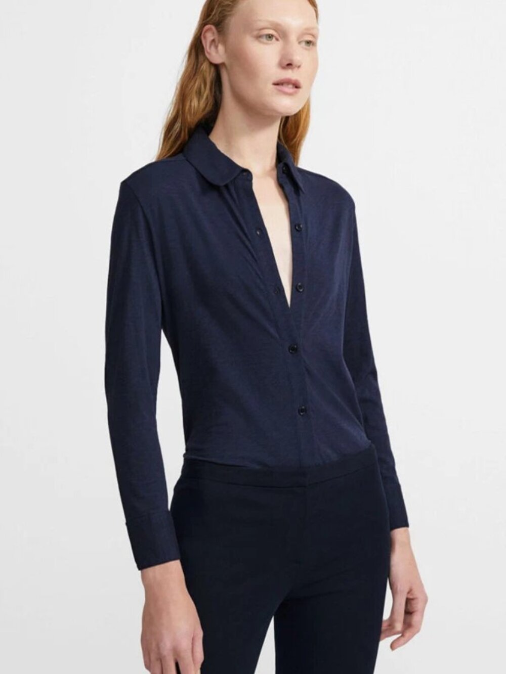 Theory Riduro Navy Pima Cotton Button Front Slub Shirt Size S